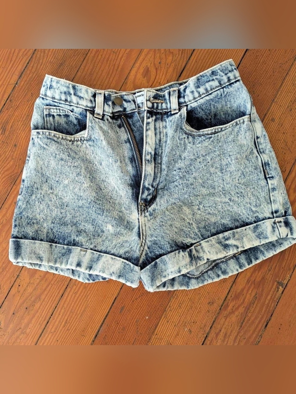 American Apparel Acid Wash High-Rise Denim Shorts - Light Blue